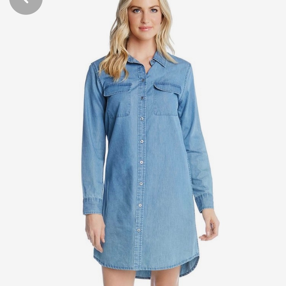 NWOT Karen Kane Ombré Denim Button Down Shirt Dress Small